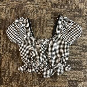 Eyeshadow Monochrome Gingham Puff Sleeve Blouse
